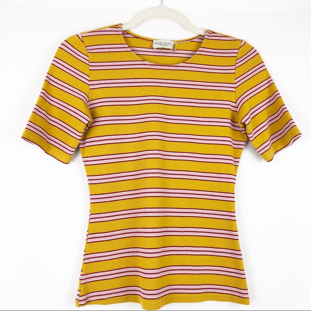 Dress Forum Mustard Pink Striped Ribbed Tee L